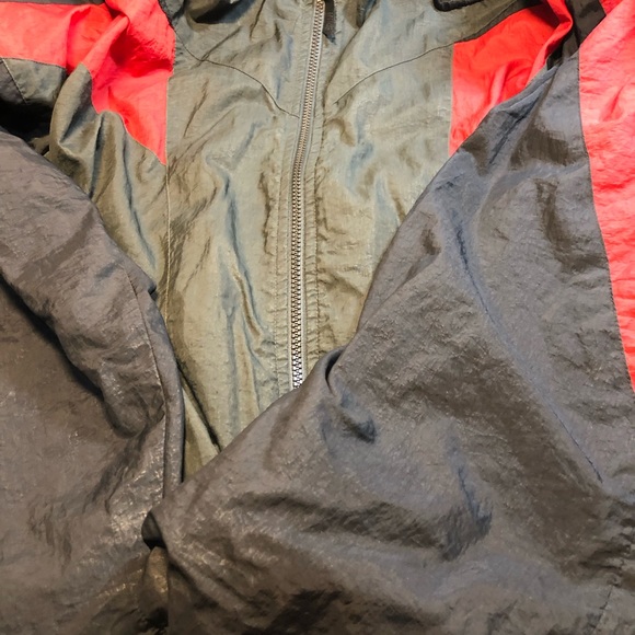 Vintage 1990s Nike Swosh Windbreaker Jacket Red And Black XXL Size Tag Cut Read - Picture 7 of 11